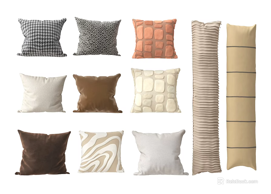 Assorted Decorative Pillows Featuring Checkered Geometric Striped And Solid Color Designs 3d model
