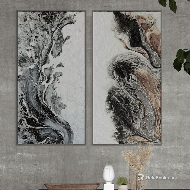 Abstract Marble Texture Wall Art With Black White Brown Tones For Living Room Wall 3d model 