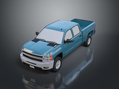 Blue Chevrolet Four Door Pickup Truck With Cargo Bed And Reflective Surface 3d model