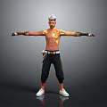3D Character Model With Short White Hair Bare Chest Golden Patterns Wrist Guards Black Pants