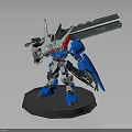 Blue And White Robot Action Figure With Red Accents And Large Sword On Display Base