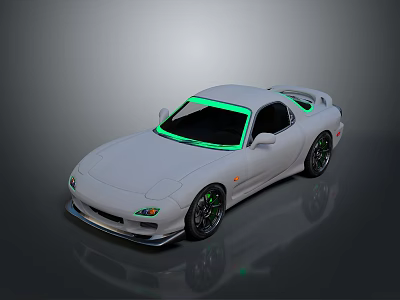 White Sports Car With Green Accents Sleek Design And Alloy Wheels 3d model