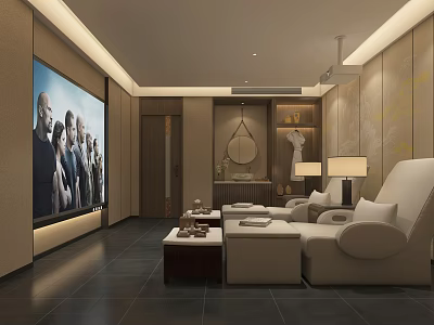 SPA Sauna Relaxation Lounge With Modern Interior Sofa TV And Lighting 3d model