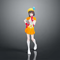 Standing Anime Character Wearing Yellow Hat Blue Decoration Orange Dress And Red Gloves