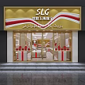 Elegant Jewelry Store Interior Design Featuring Bright Lighting And Red White Display Counters 3d model
