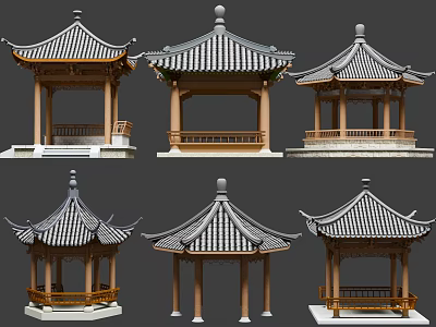 Traditional Chinese Pavilion Design With Classic Roof Wooden Pillars And Carved Railings 3d model