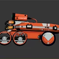 Orange Robotic Vehicle With Four Wheels Mechanical Arm And Sensor Equipment