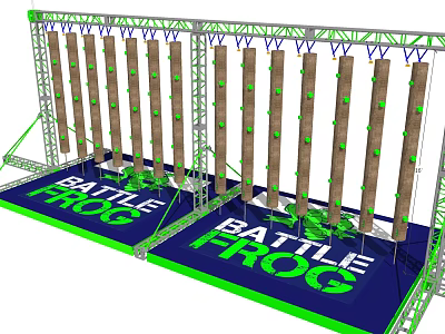 Battle Frog Obstacle Course Equipment With Climbing Poles Metal Frame And Green Blue Surface 3d model