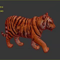 Standing Tiger Toy With Orange And Black Stripes On Dark Reflective Floor