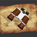 Vintage Red Wooden Binoculars With Metal Accents Placed On Antique Map For Commercial Exploration