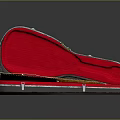 Musical Instruments and Art Supplies Storage Case with Open Red Lining Holding Wooden Guitar