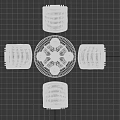 Modern Round Dining Table Set With Patterned Top Four Wooden Leg Chairs And White Bowls