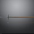 Metal Spear With Wooden Shaft On Black Smooth Surface With Reflection