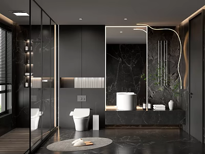 Modern Bathroom Interior Design With Freestanding Bathtub Large Mirror And Marble Walls 3d model