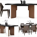 Modern Dining Table Set With Black Tabletop Wooden Legs And Brown Chairs