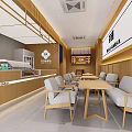 Modern Bubble Tea Shop Interior With Wooden Tables Chairs And Counter