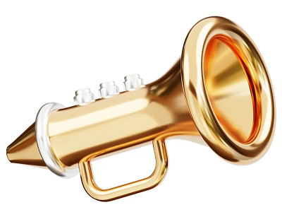 Golden Metallic Horn Shaped Decorative Ornament Set With Glossy Finish and White Accents 3d model