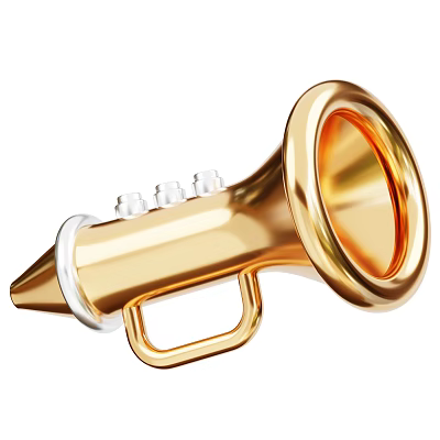 Golden Metallic Horn Shaped Decorative Ornament Set With Glossy Finish and White Accents 3d model