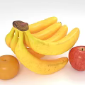 Fresh Ripe Yellow Bananas Red Apple And Orange On White Background