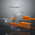 Disassembled Firearm 3D Model Display With Wooden Grips Magazine Barrel Components
