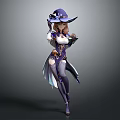 Game Fantasy Female Mage Character With Purple Outfit And Decorated Witch Hat