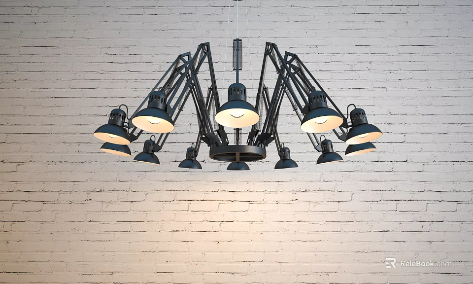 Modern Black Metal Chandelier With Multiple Adjustable Arms And White Light Fixtures Design 3d model 