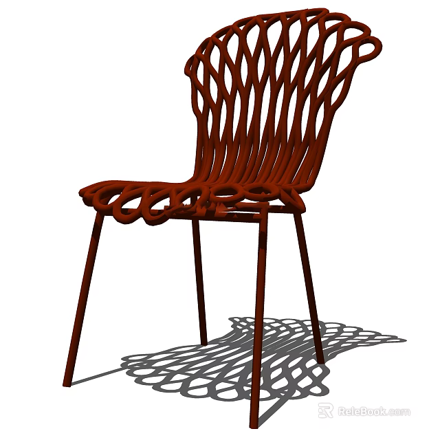 Red Woven Leisure Chair With Artistic Backrest And Slim Metal Legs In Modern Style 3d model 