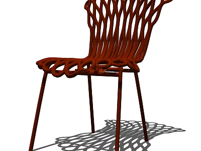 Red Woven Leisure Chair With Artistic Backrest And Slim Metal Legs In Modern Style 3d model