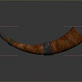 Handcrafted Red Brown Textured Horn Musical Instrument With Painted Art Details On Gray Backdrop