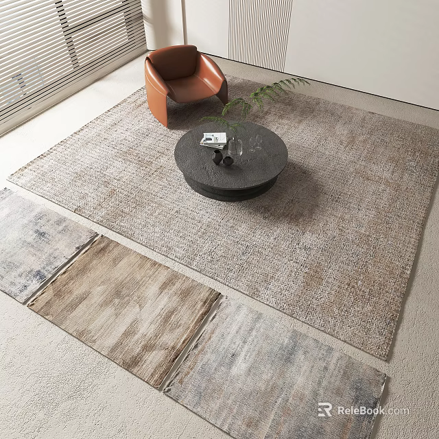 Square Rugs In Living Room With Armchair And Coffee Table 3d model 
