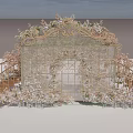 Elegant Golden Wedding Arch With Floral Decorations White Flowers And Staircase