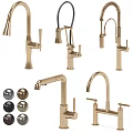 Different Styles of Modern Brass Kitchen Faucets with Decorative Knobs and Sleek Designs