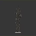 Tall Communication Tower With Metal Frame And Signal Transmitters On White Base