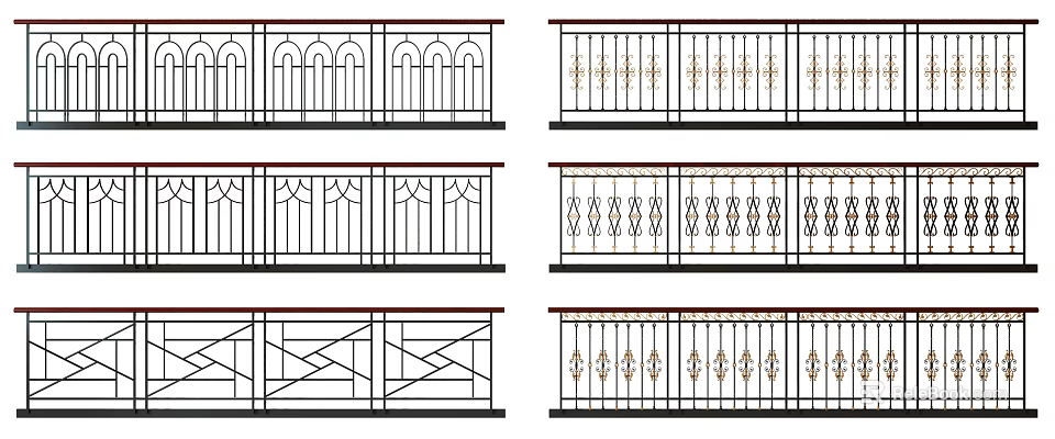 Ornate Railing Designs With Various Arched Crossed Line And Metal Patterns 3d model 