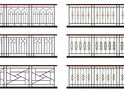 Ornate Railing Designs With Various Arched Crossed Line And Metal Patterns 3d model