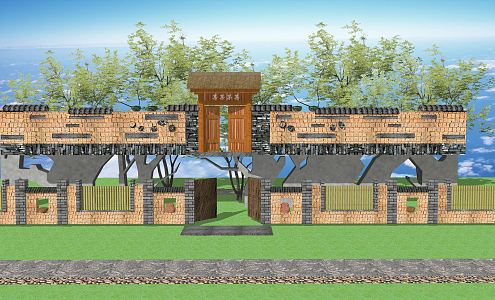 New Chinese Style Gate Homestay Folk Gate Courtyard Wall 3d model