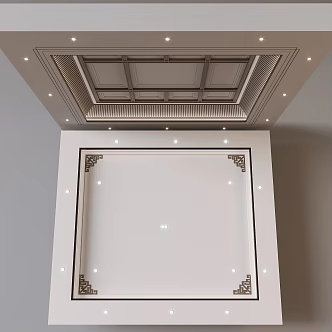 New Chinese Ceiling Square Corner Flower Grid Ceiling 3d model