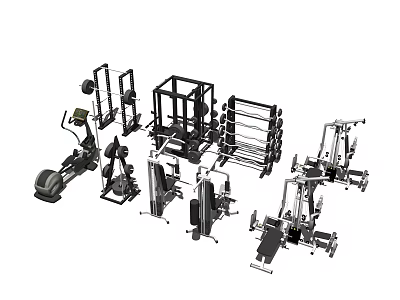 Professional Fitness Sports Equipment With Treadmill Weight Rack Dumbbell Holder And Training Benches 3d model