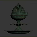 Ancient Bronze Incense Burner With Carved Lid And Greenish Blue Patina Ornate Base