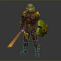 Detailed Armored Fantasy Warrior Character In Purple Yellow Armor With Sword And Shield