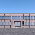 Brick Office Building With Large Glass Windows Landscaped With Green Trees And Lawns Parked Cars