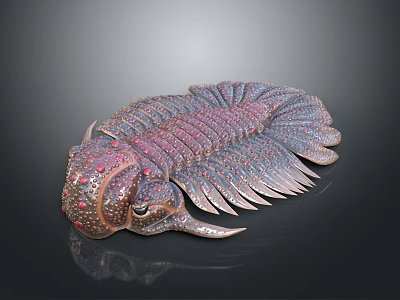 Intricate Purple Pink Trilobite With Decorative Carapace Gemstone Accents And Fins 3d model