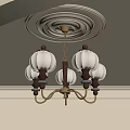 Elegant Classical Chandelier With White Lampshades And Brass Frame On Decorative Ceiling