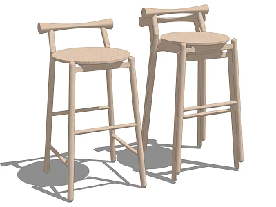 Two Modern Wooden Bar Stools With Simple Design And Straight Backrest Legs 3d model