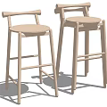 Two Modern Wooden Bar Stools With Simple Design And Straight Backrest Legs