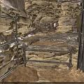 Rustic Stone Wall Interior With Metal Frame Structure And Narrow Passageway