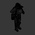 Futuristic Metallic Mechanical Armor Suit With Helmet Hoses Lights And Bolts