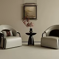 Two Modern Armchairs With Small Table And Plant Decor In Neutral Room 3d model