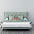Modern Double Bed With Tufted Light Green Headboard And Decorative Pillows 3d model