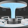 Illuminated Modern Column With Tree Like Structure Circular Base And White Seats